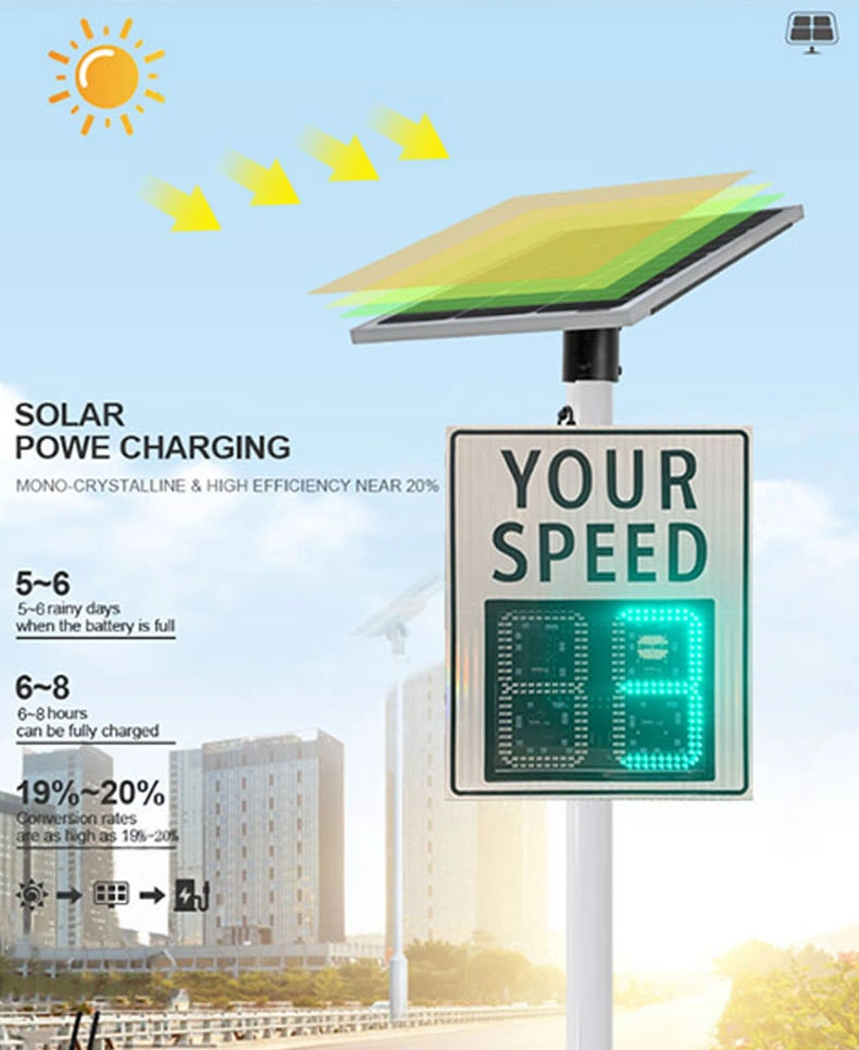 Solar Traffic Vehicle Detector Speed Gun Limit Measurement LED Display