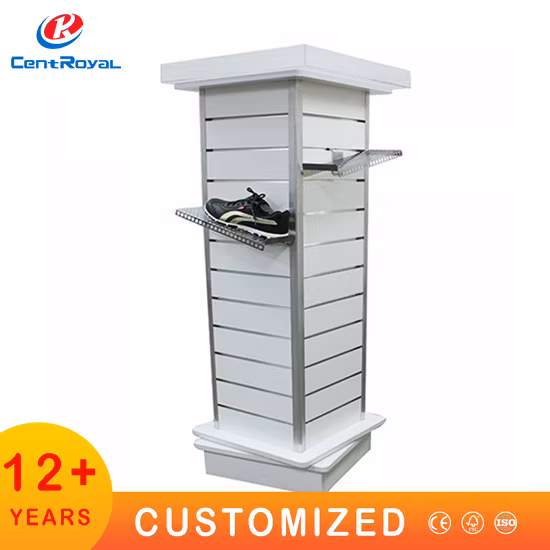ODM/OEM Lamellenwand-Bodendisplay für Einzelhandelsgeschäfte, Schuhdisplay, Regal, Slipper, Sportschuh-Bodendisplay, Schuhgeschäft, Turnschuhe, MDF-Sandalen-Display